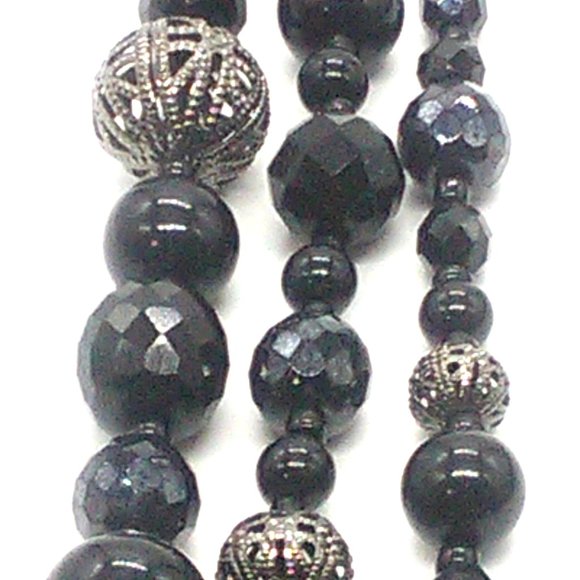 Faceted Beaded & Silver-tone Necklace Adjustable Sliding Knot - Picture 5 of 10